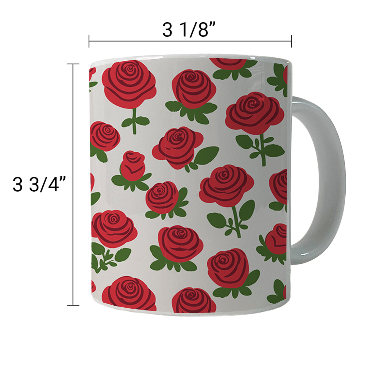 Roses Flowers Red Cute Pattern Ceramic Tea Coffee Mug Cup - 11oz