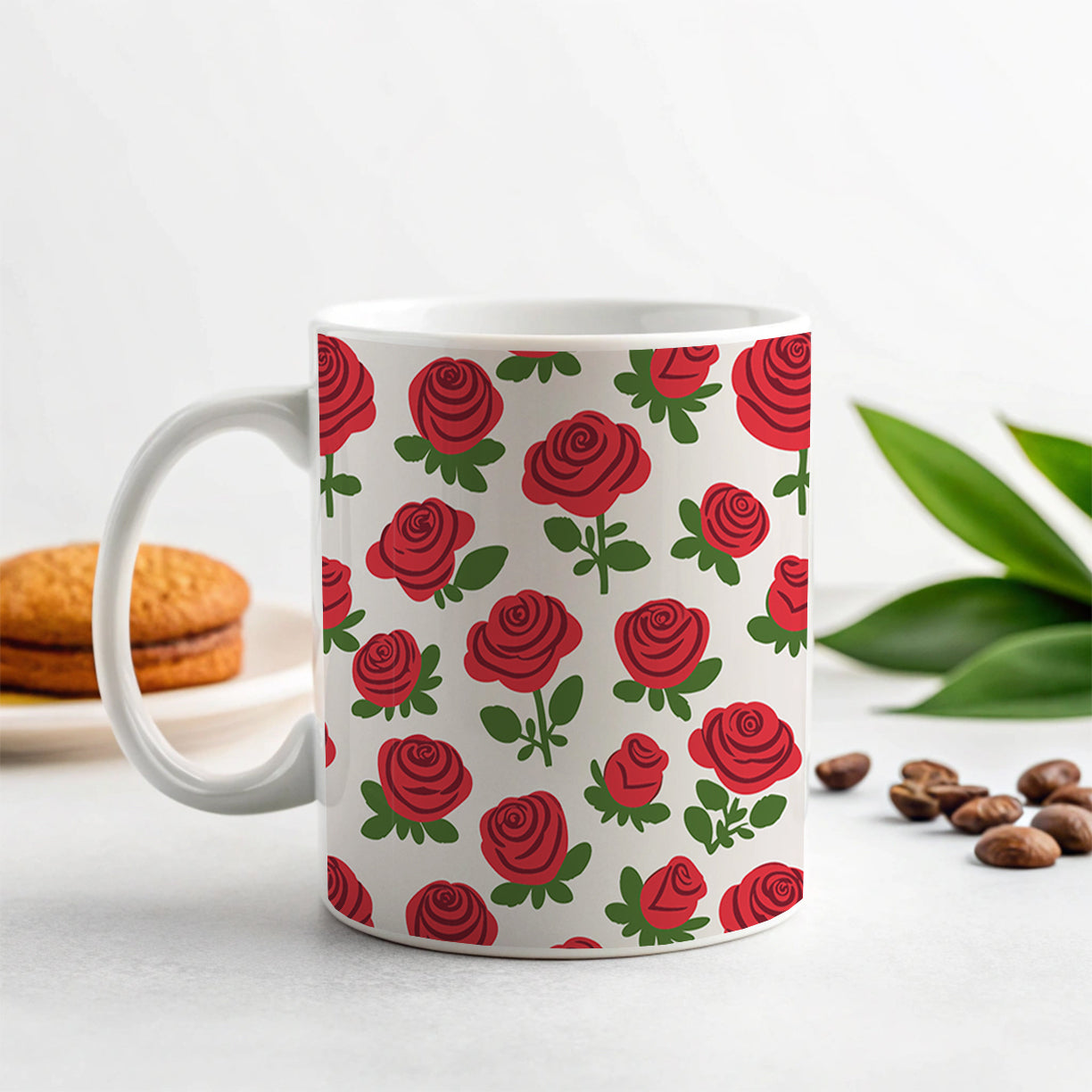 Roses Flowers Red Cute Pattern Ceramic Tea Coffee Mug Cup - 11oz