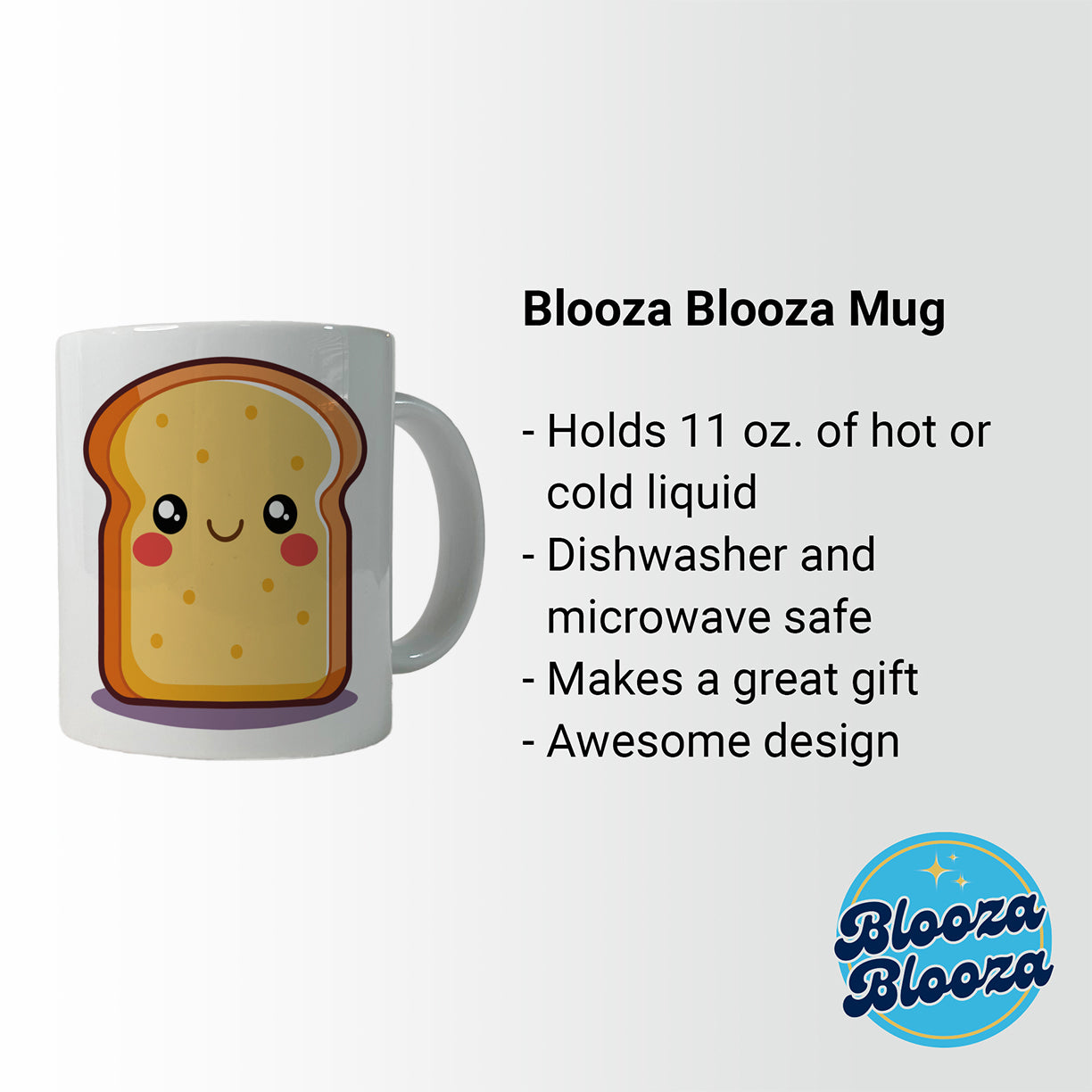 Smiling Toast Cute Ceramic Tea Coffee Mug Cup - 11oz