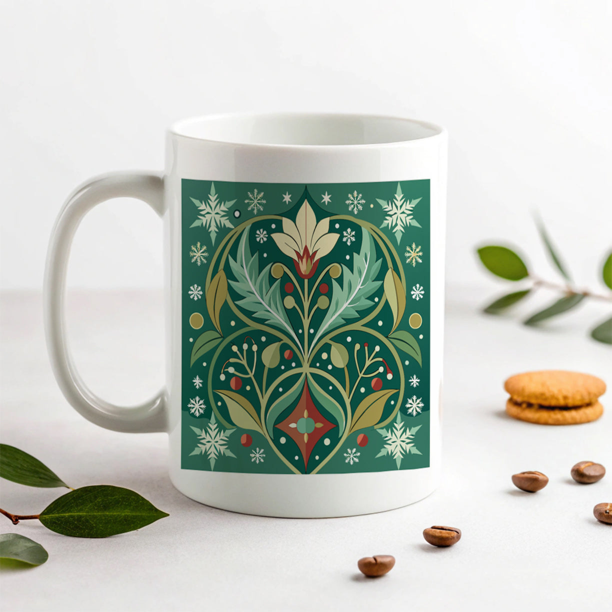 Snowflakes Winter Art Nouveau Ceramic Tea Coffee Mug Cup - 11oz