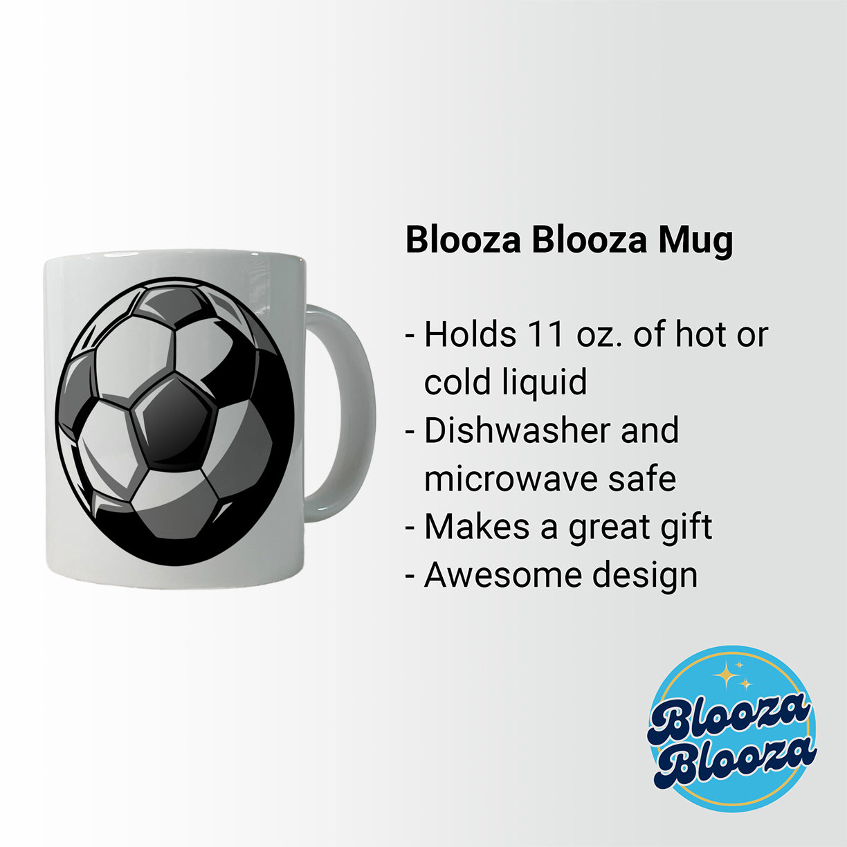 Soccer Ball Football Black White Gray Ceramic Tea Coffee Mug Cup - 11oz