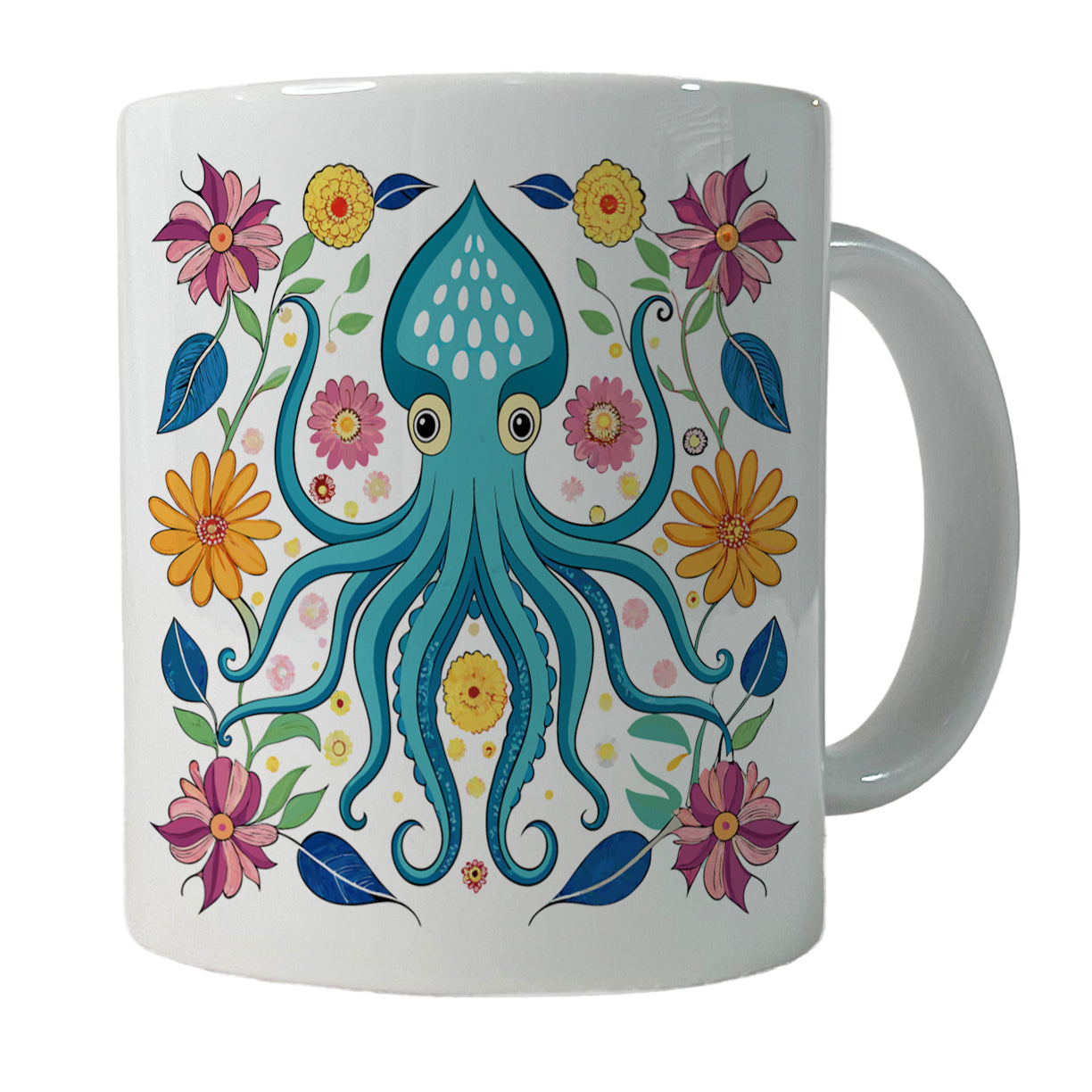 Squid Floral Flowers Ceramic Tea Coffee Mug Cup - 11oz