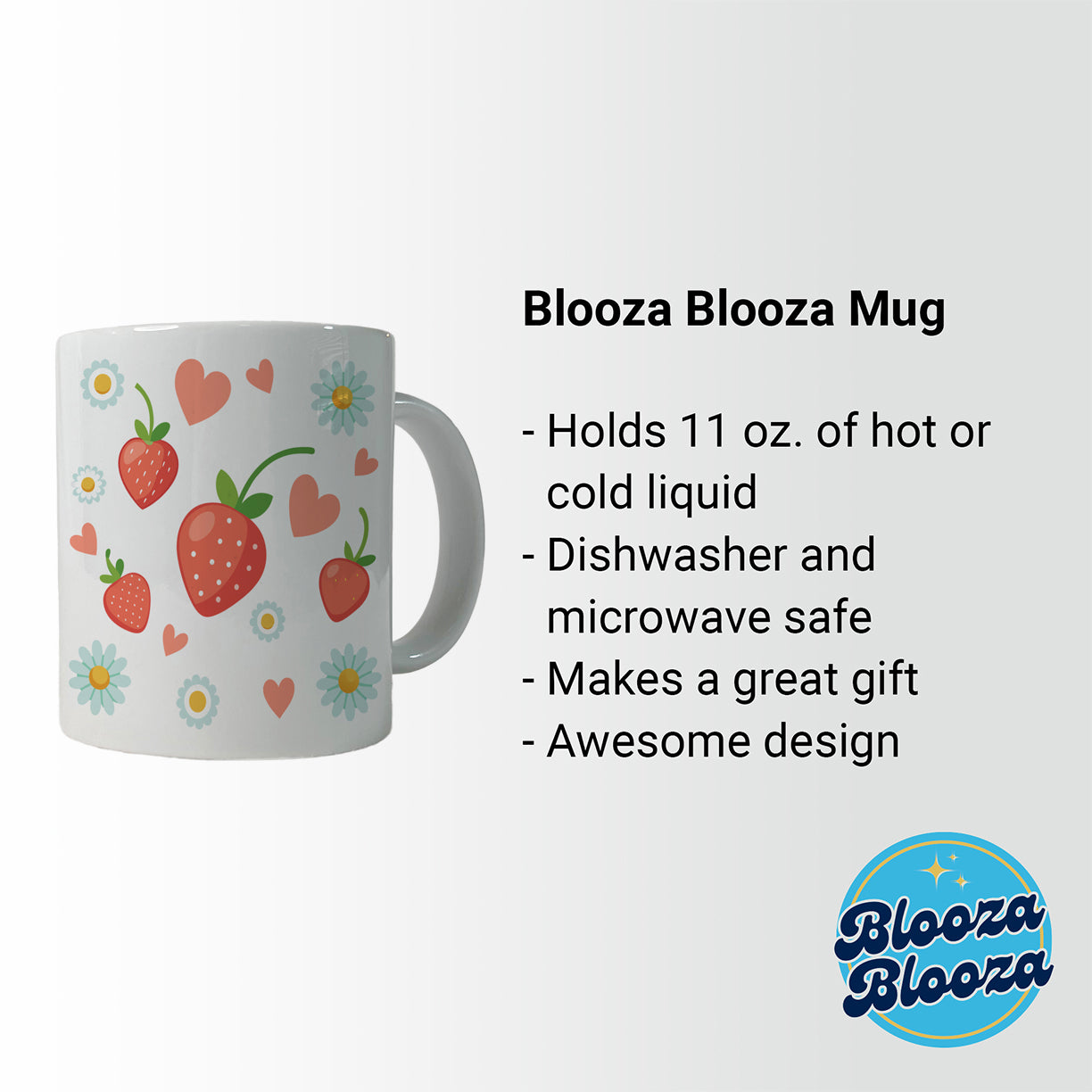 Strawberries Daisies Strawberry Daisy Hearts Ceramic Tea Coffee Mug Cup - 11oz