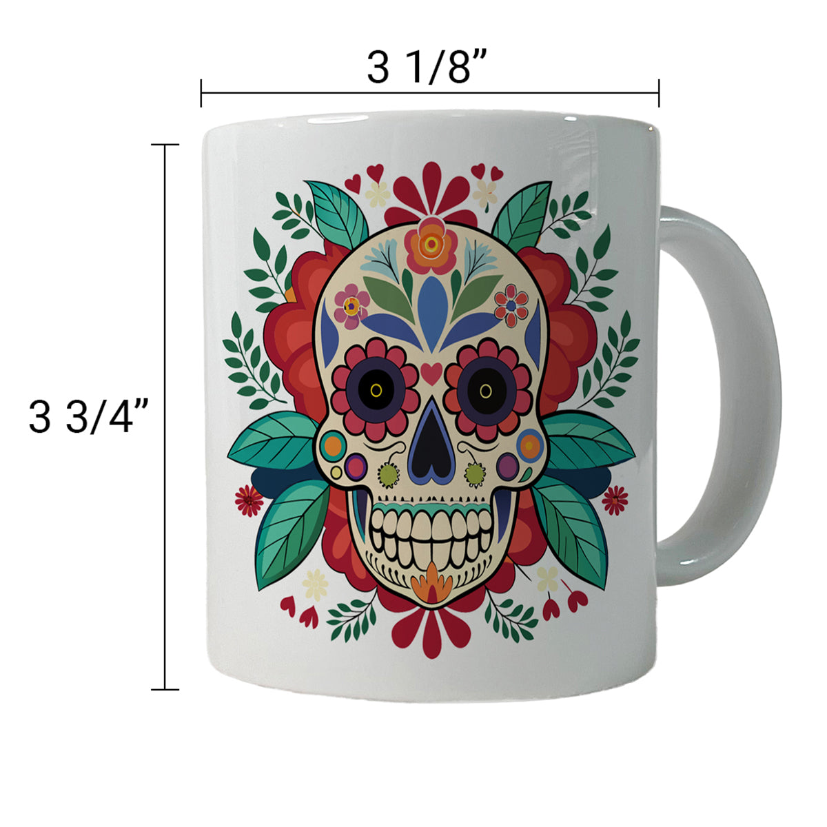 Sugar Skull with Floral Background Ceramic Tea Coffee Mug Cup - 11oz
