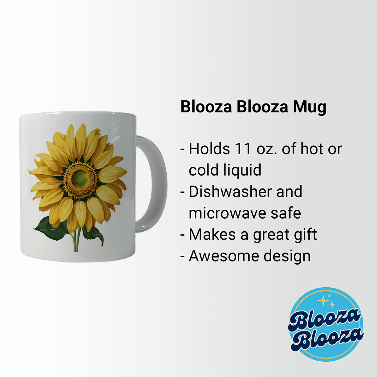 Sunflower Summer Flower with Stem Ceramic Tea Coffee Mug Cup - 11oz