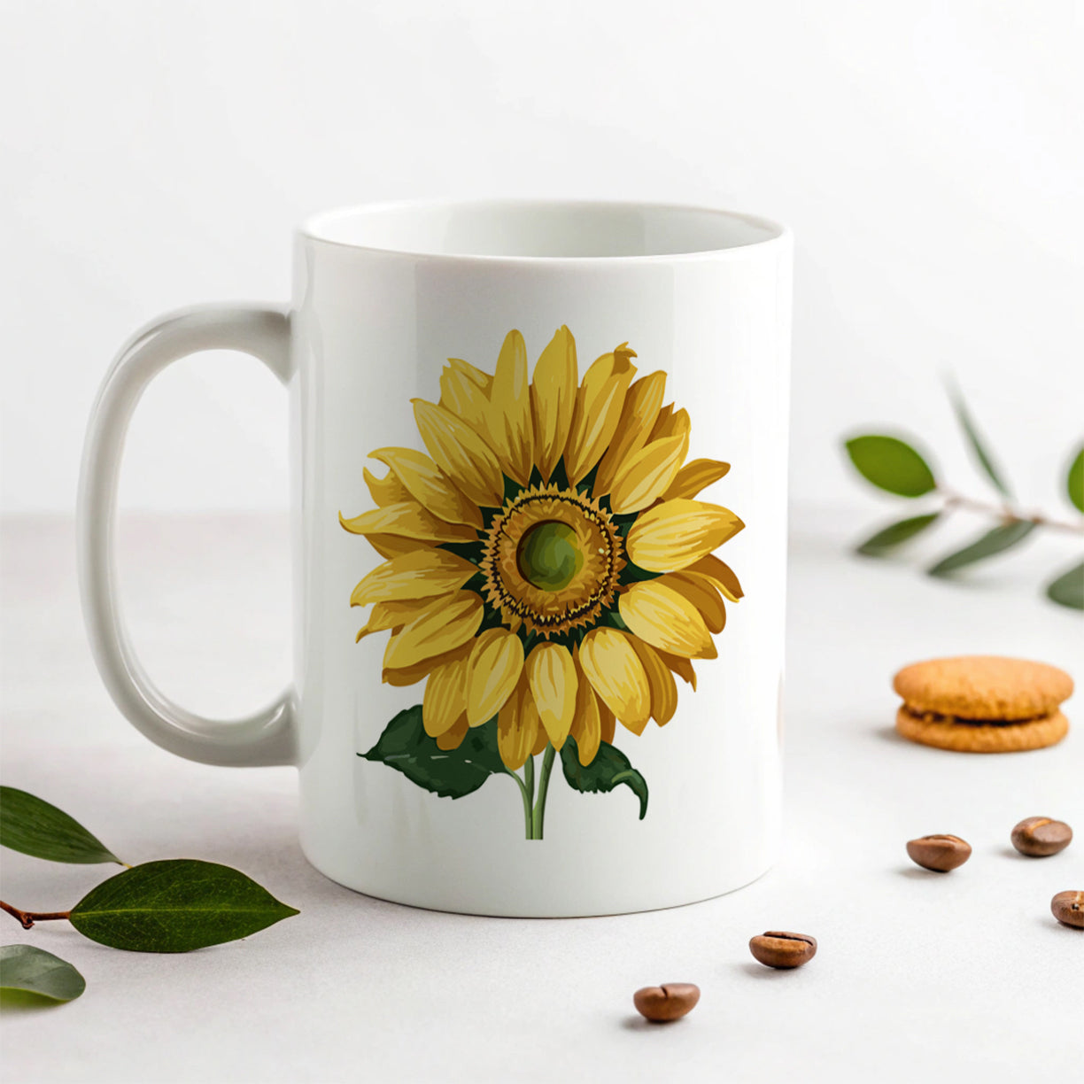 Sunflower Summer Flower with Stem Ceramic Tea Coffee Mug Cup - 11oz