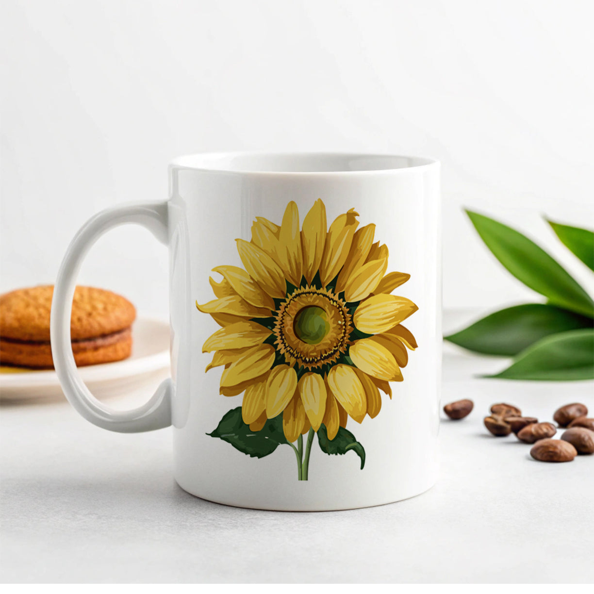 Sunflower Summer Flower with Stem Ceramic Tea Coffee Mug Cup - 11oz