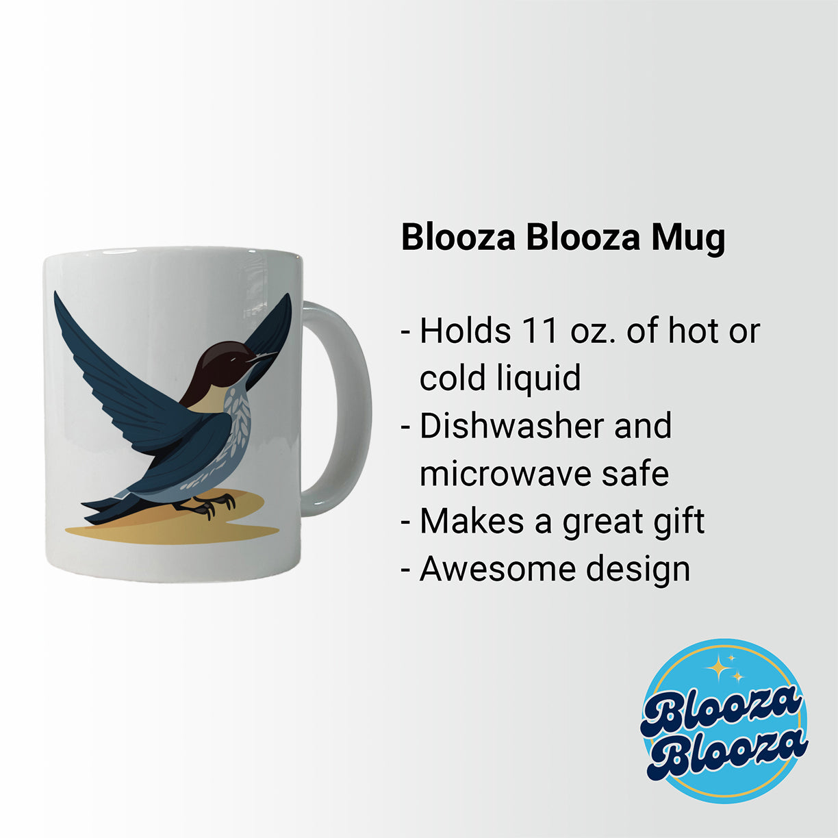 Swallow Bird Blue Ceramic Tea Coffee Mug Cup - 11oz