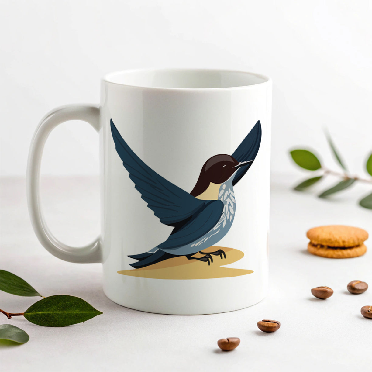 Swallow Bird Blue Ceramic Tea Coffee Mug Cup - 11oz