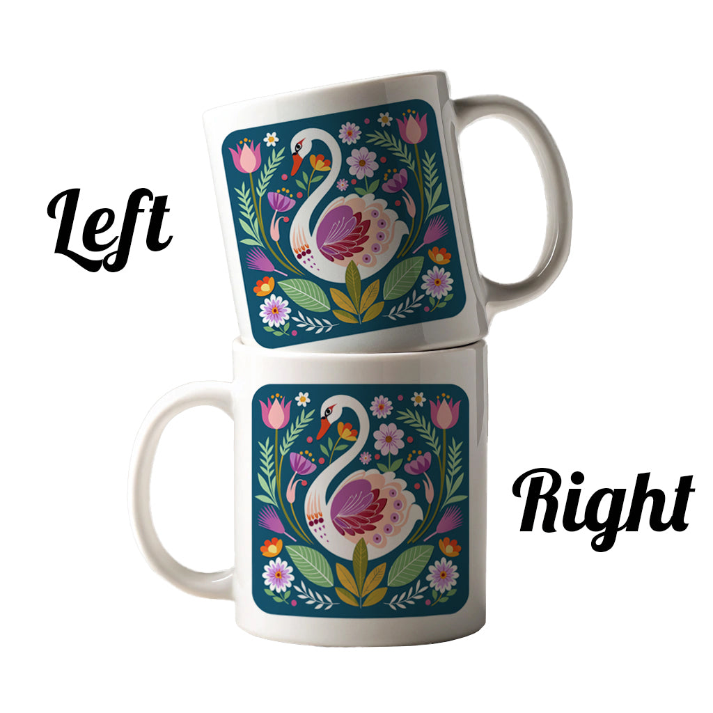 Swan Bird Floral Flowers Ceramic Tea Coffee Mug Cup - 11oz