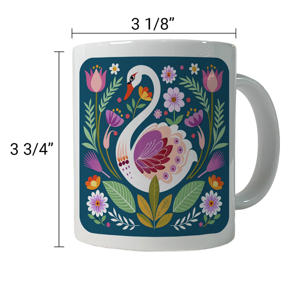 Swan Bird Floral Flowers Ceramic Tea Coffee Mug Cup - 11oz