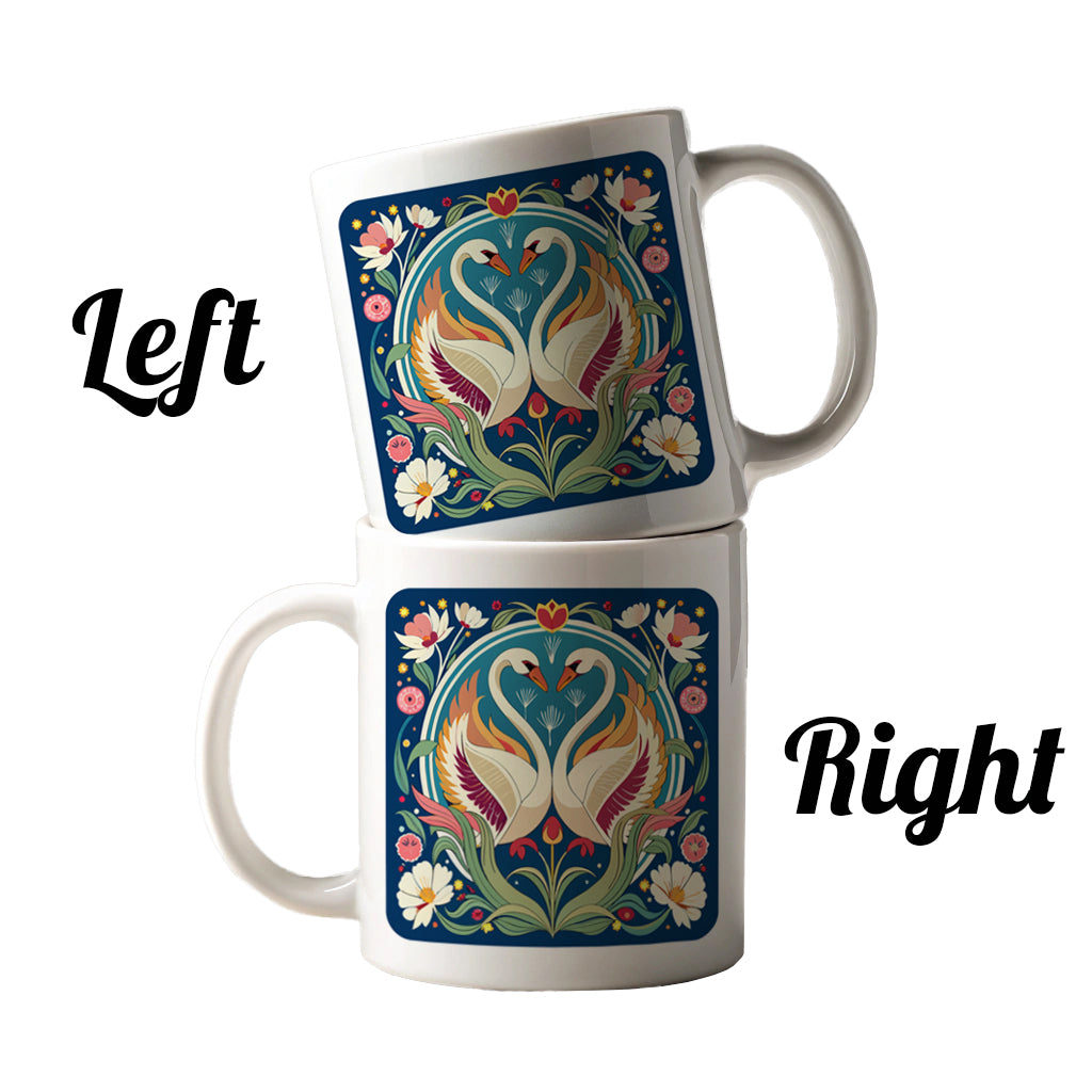 Swans Floral Art Nouveau Flowers Elegant Ceramic Tea Coffee Mug Cup - 11oz