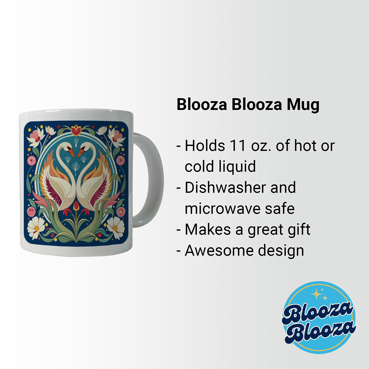 Swans Floral Art Nouveau Flowers Elegant Ceramic Tea Coffee Mug Cup - 11oz