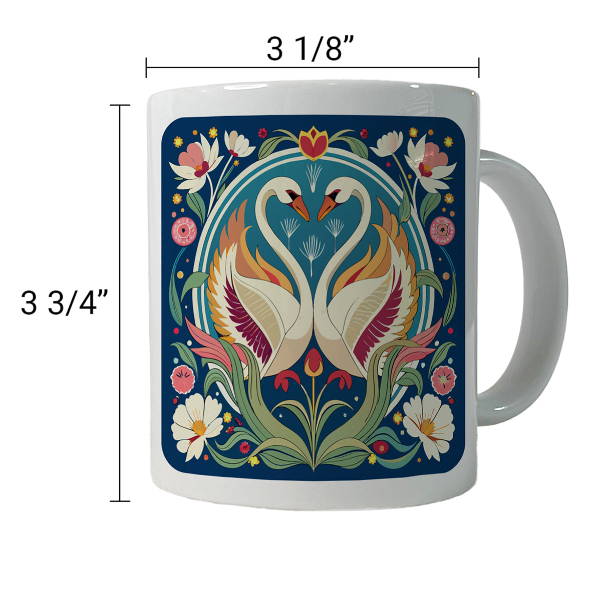 Swans Floral Art Nouveau Flowers Elegant Ceramic Tea Coffee Mug Cup - 11oz