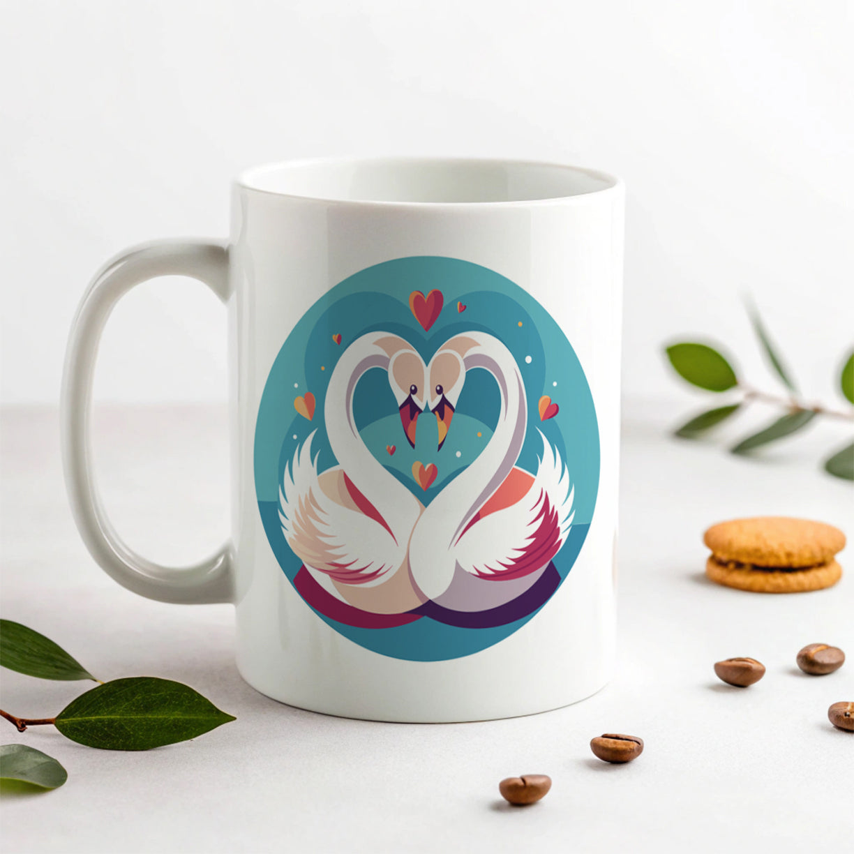 Swans in Love Anniversary Wedding Valentines Day Ceramic Tea Coffee Mug Cup - 11oz