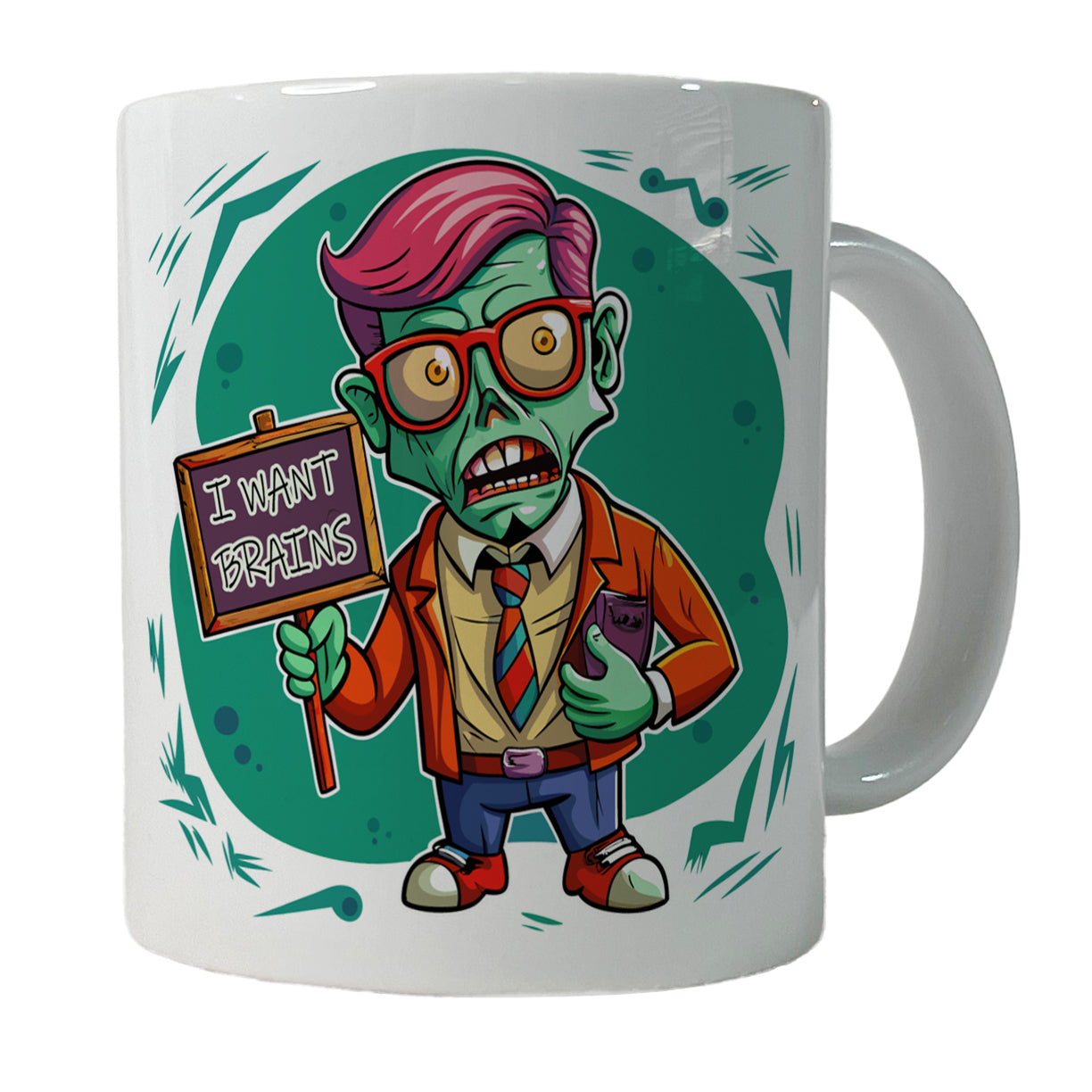 Teacher Zombie Man I Want Your Brains Ceramic Tea Coffee Mug Cup - 11oz