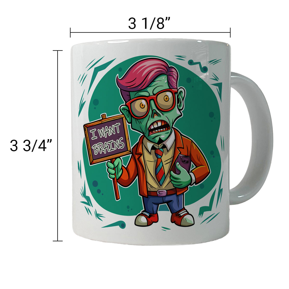 Teacher Zombie Man I Want Your Brains Ceramic Tea Coffee Mug Cup - 11oz