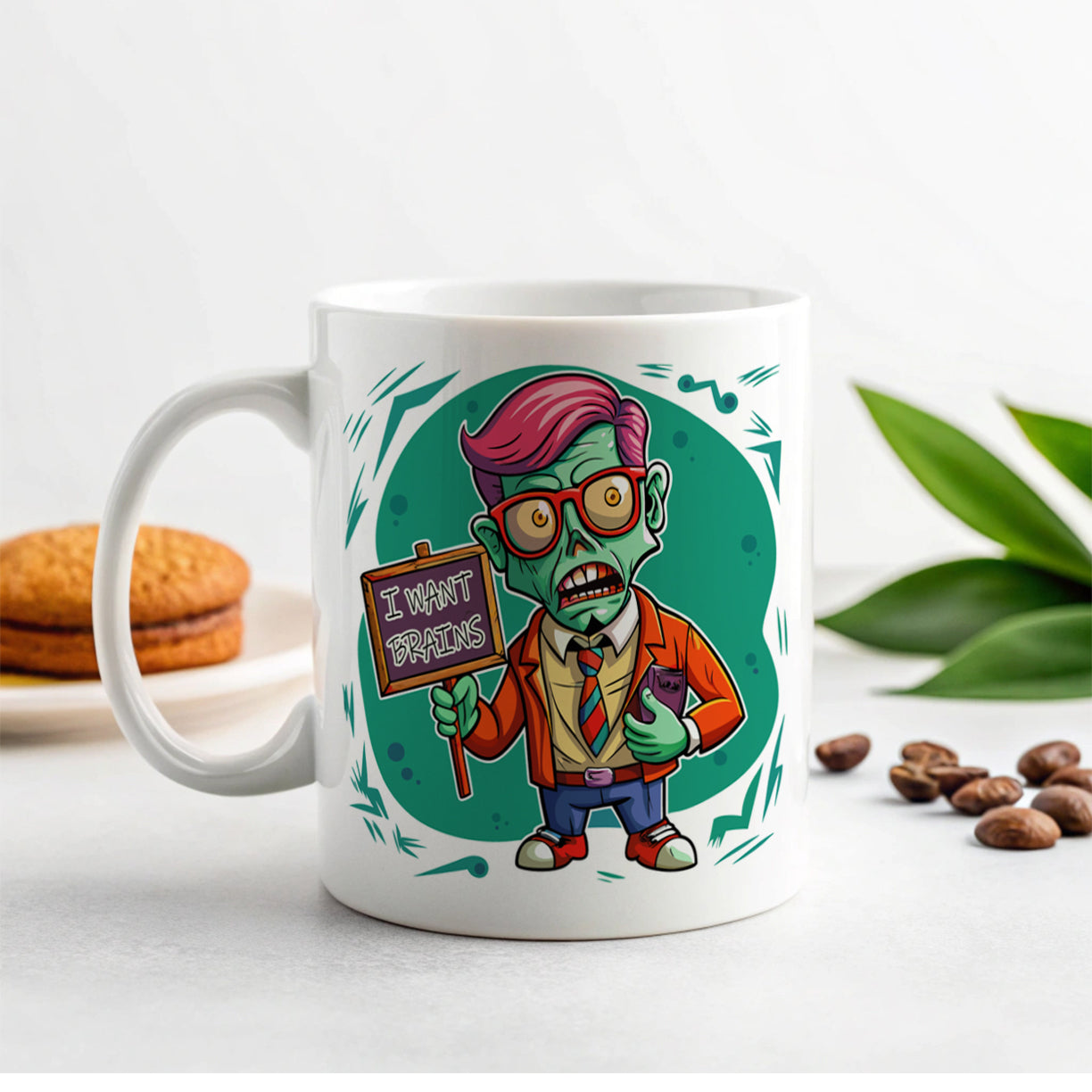 Teacher Zombie Man I Want Your Brains Ceramic Tea Coffee Mug Cup - 11oz