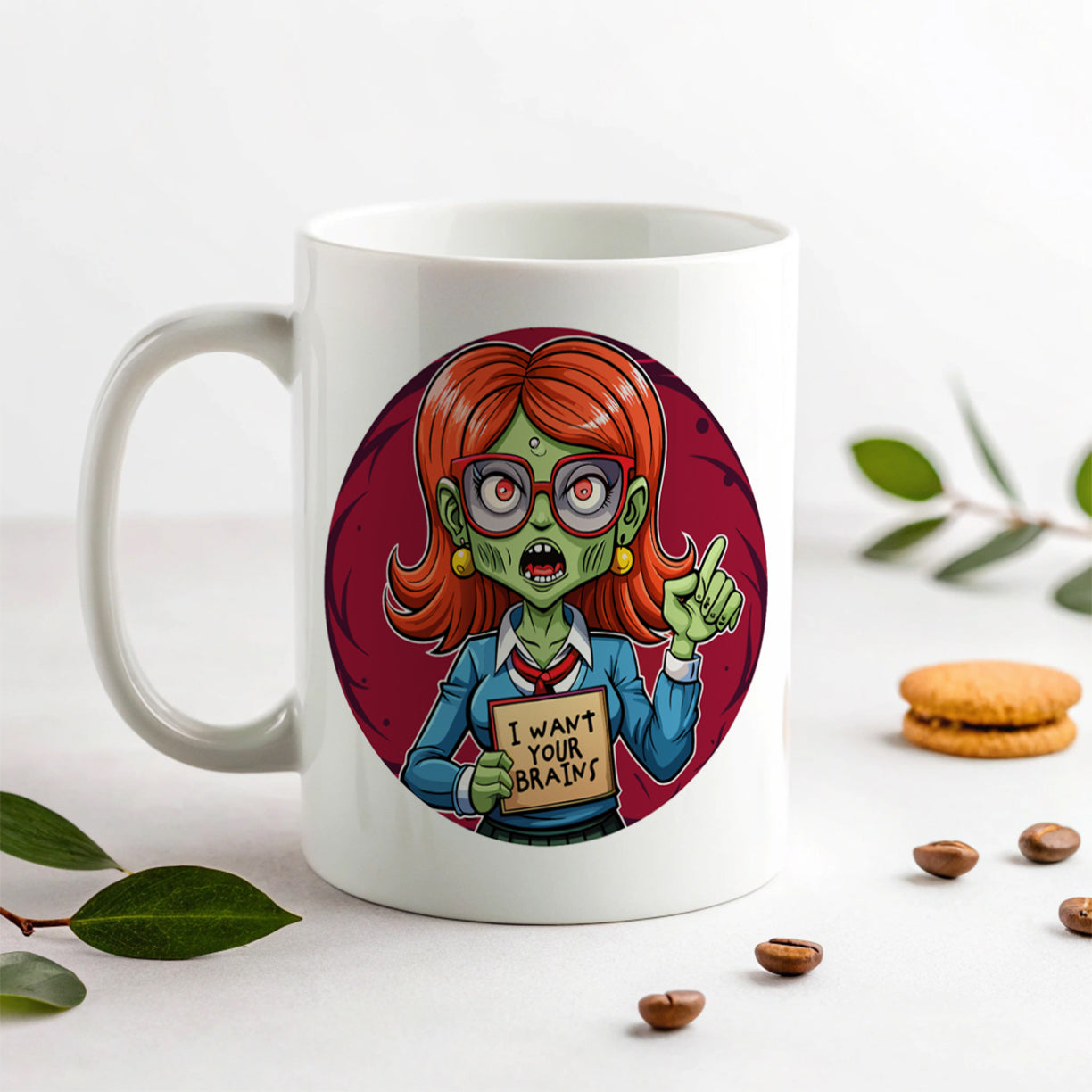 Teacher Zombie Woman I Want Your Brains Ceramic Tea Coffee Mug Cup - 11oz