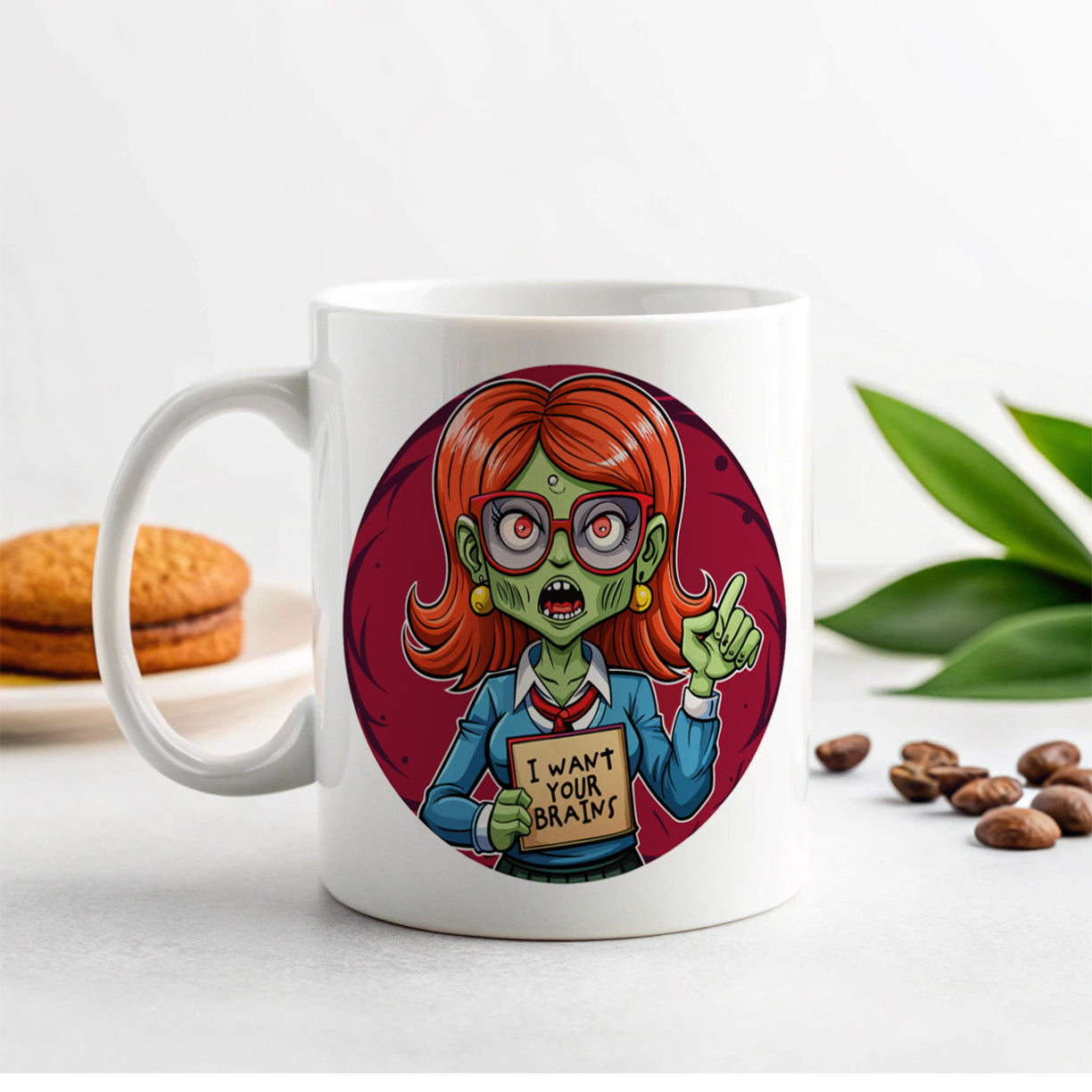 Teacher Zombie Woman I Want Your Brains Ceramic Tea Coffee Mug Cup - 11oz