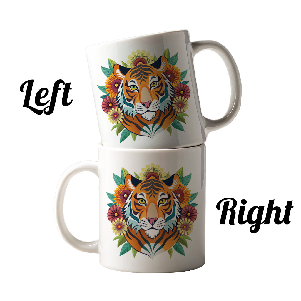 Tiger Head Floral Flowers Ceramic Tea Coffee Mug Cup - 11oz