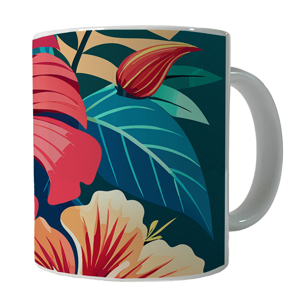 Tropical Flowers Hibiscus Ceramic Tea Coffee Mug Cup - 11oz