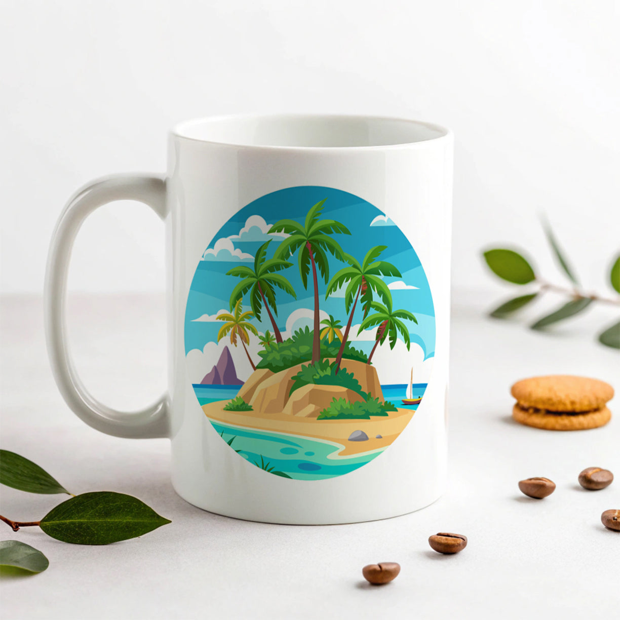 Tropical Island Beach Palm Trees Vacation Travel Ceramic Tea Coffee Mug Cup - 11oz