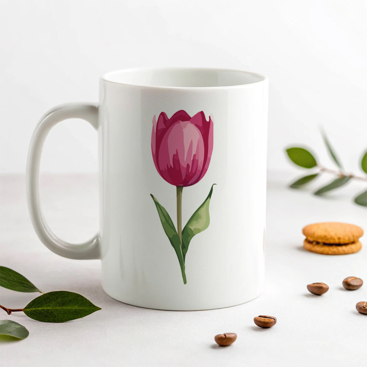 Tulip Flower Pink Watercolor Ceramic Tea Coffee Mug Cup - 11oz
