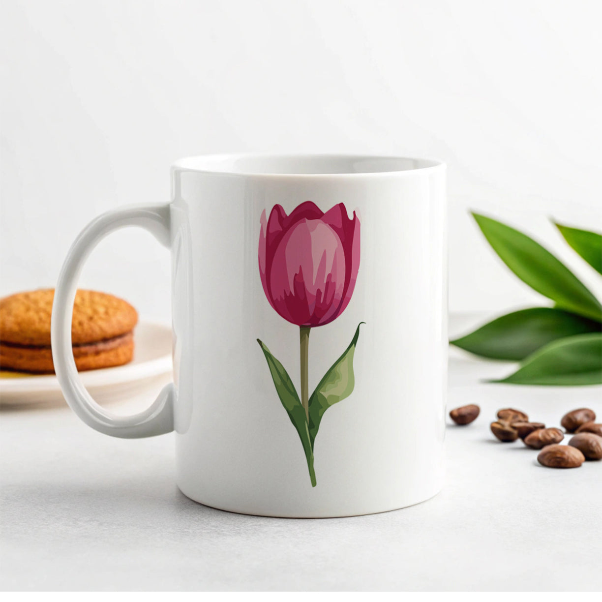Tulip Flower Pink Watercolor Ceramic Tea Coffee Mug Cup - 11oz