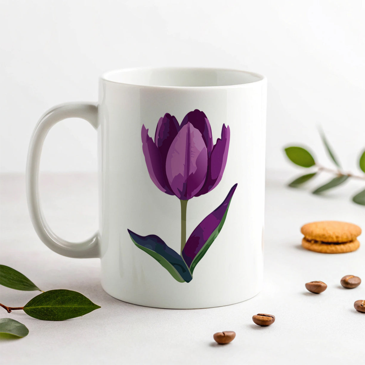 Tulip Flower Purple Watercolor Ceramic Tea Coffee Mug Cup - 11oz