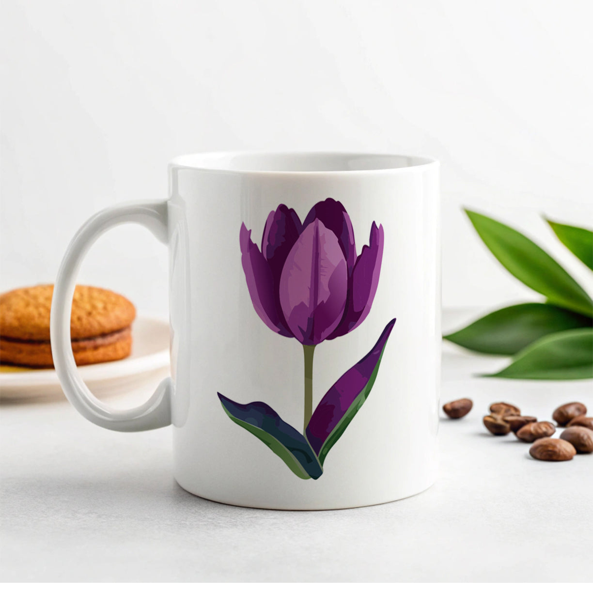 Tulip Flower Purple Watercolor Ceramic Tea Coffee Mug Cup - 11oz