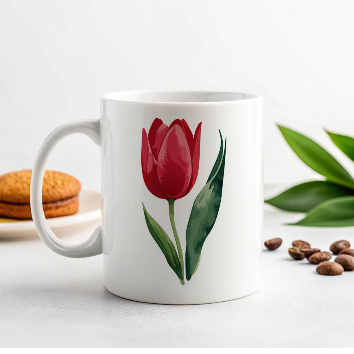 Tulip Flower Red Watercolor Ceramic Tea Coffee Mug Cup - 11oz