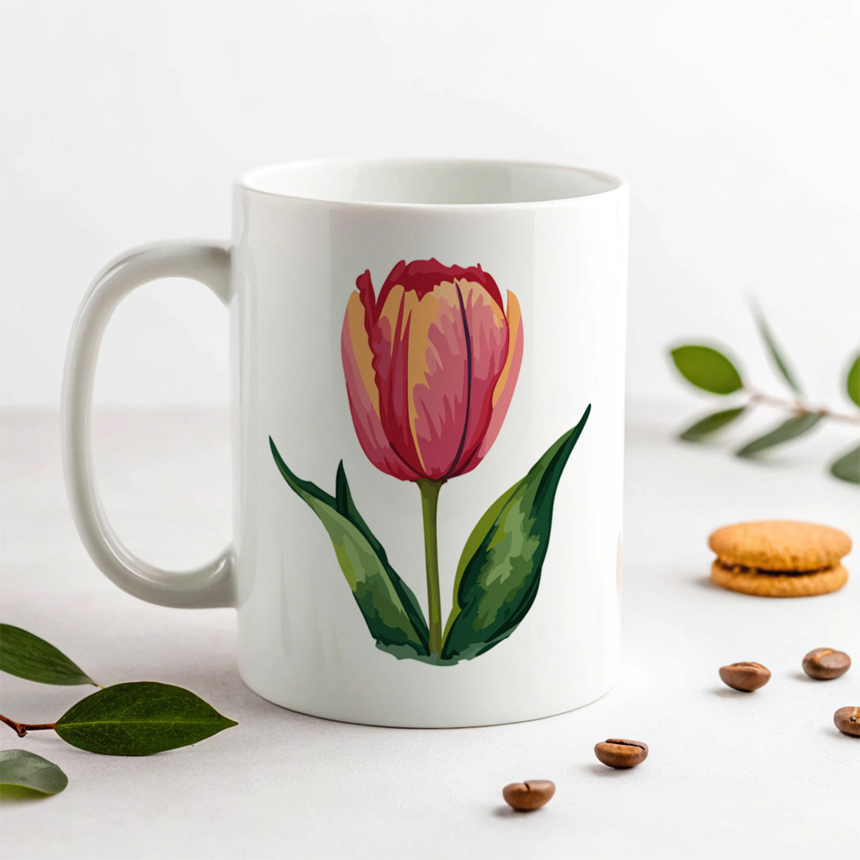 Tulip Flower Watercolor Ceramic Tea Coffee Mug Cup - 11oz