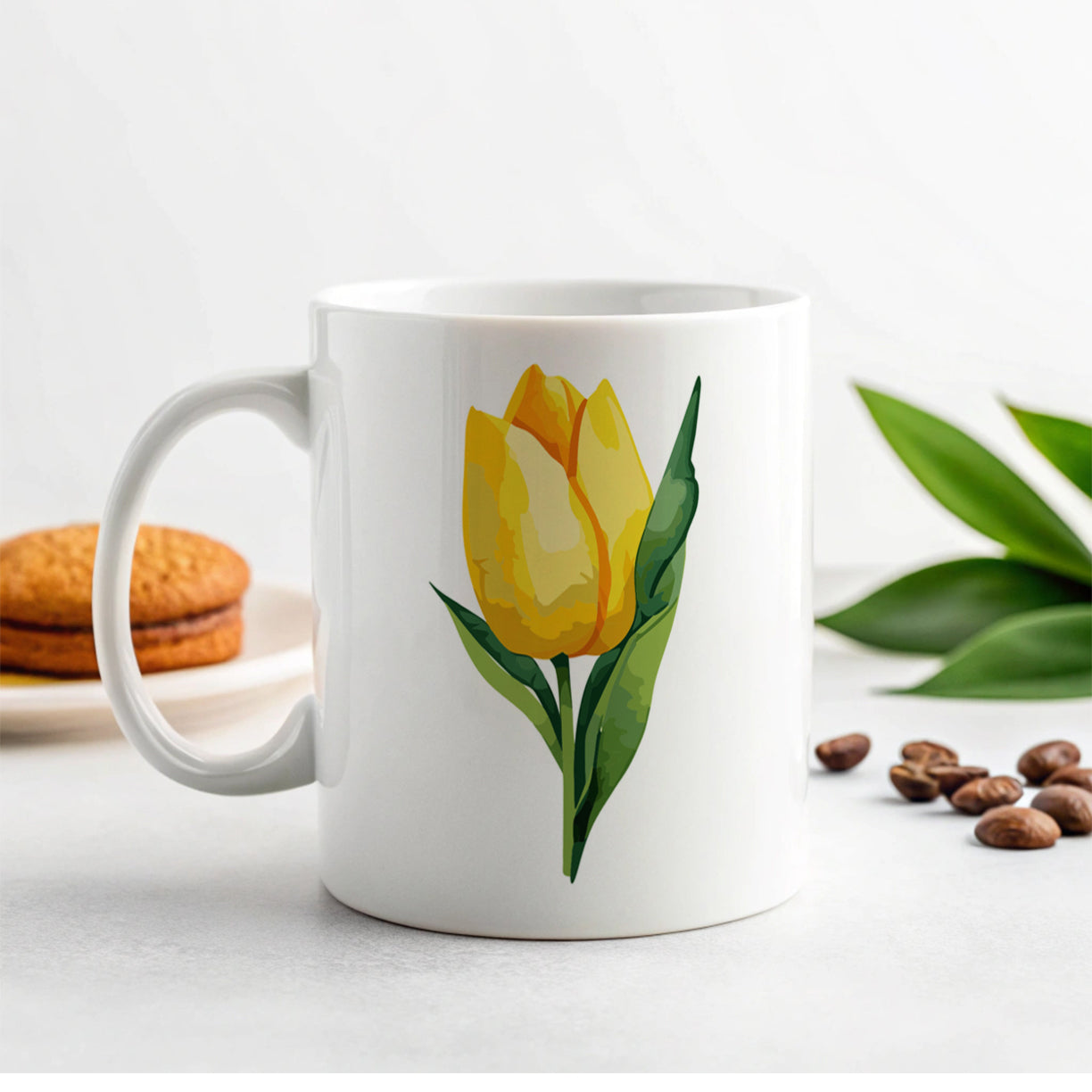 Tulip Flower Yellow Watercolor Ceramic Tea Coffee Mug Cup - 11oz