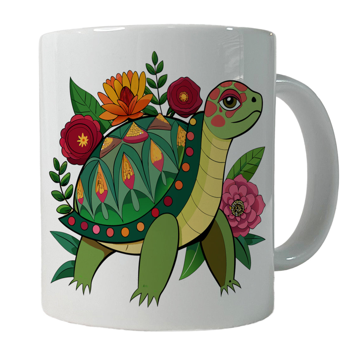 Turtle Floral Flowers Ceramic Tea Coffee Mug Cup - 11oz