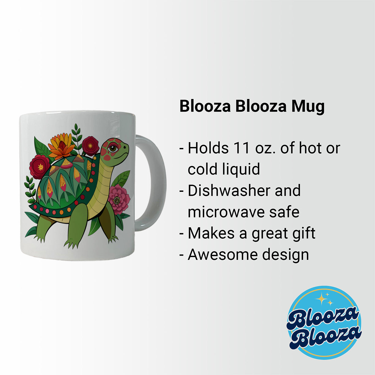 Turtle Floral Flowers Ceramic Tea Coffee Mug Cup - 11oz