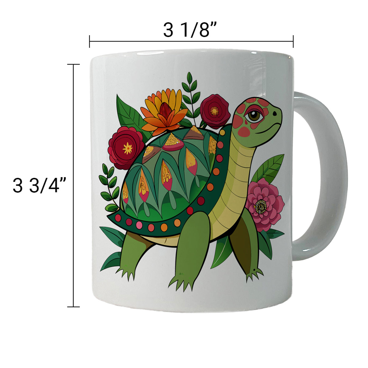 Turtle Floral Flowers Ceramic Tea Coffee Mug Cup - 11oz