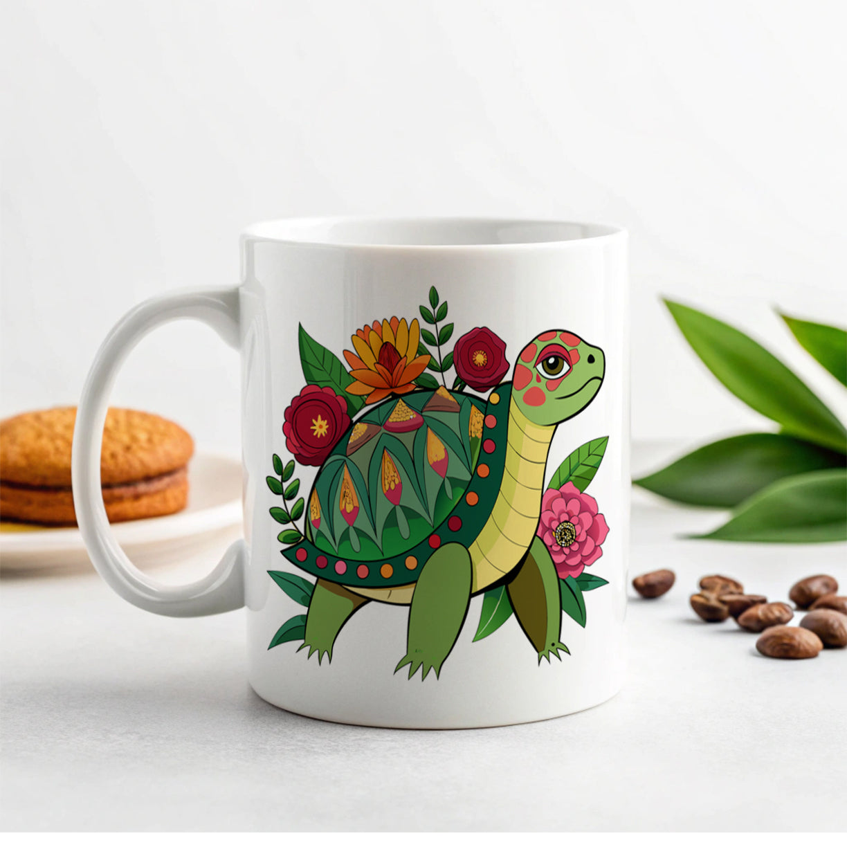 Turtle Floral Flowers Ceramic Tea Coffee Mug Cup - 11oz