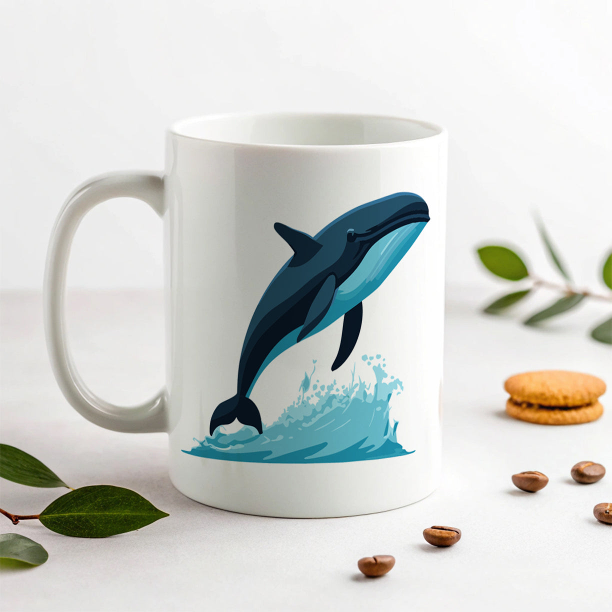 Whale Jumping Out of Water Ceramic Tea Coffee Mug Cup - 11oz