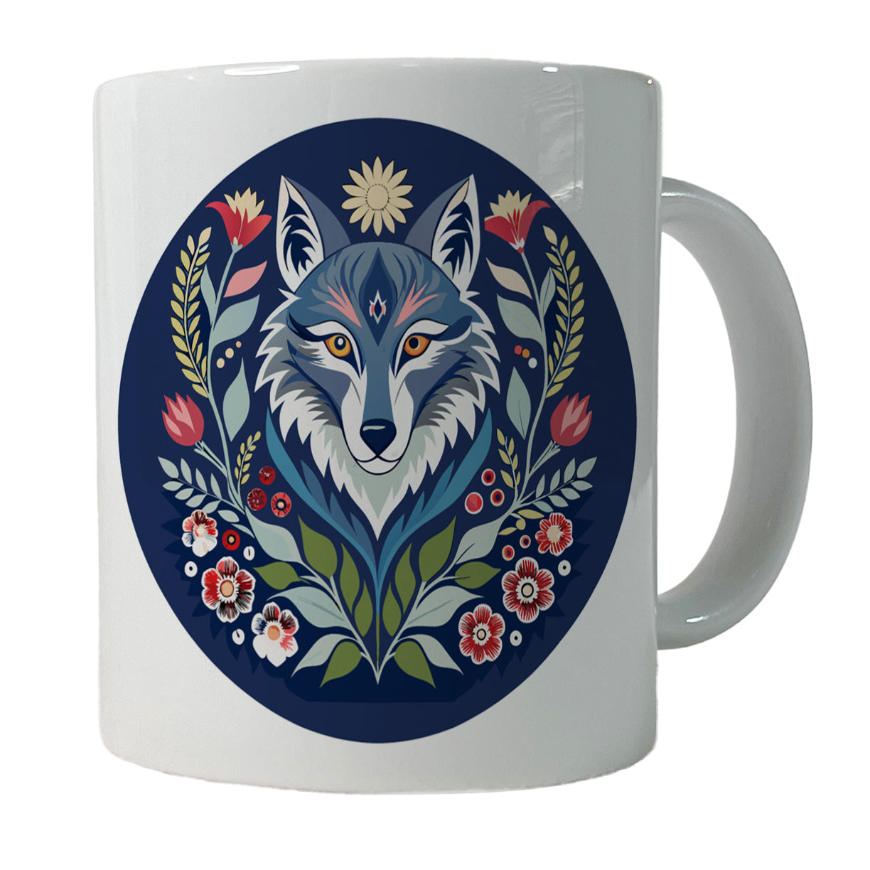 Wolf Floral Flowers Ceramic Tea Coffee Mug Cup - 11oz