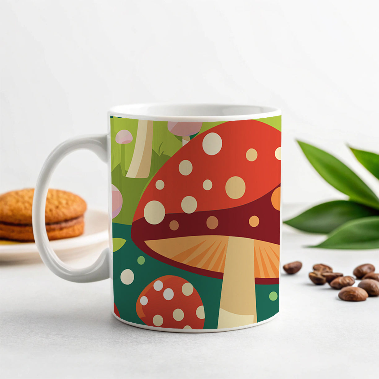 Woodland Mushrooms in the Forest Scattered Ceramic Tea Coffee Mug Cup - 11oz