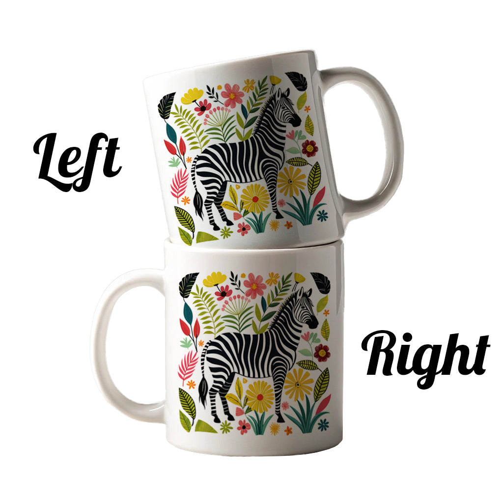 Zebra Floral Flowers Motif Ceramic Tea Coffee Mug Cup - 11oz