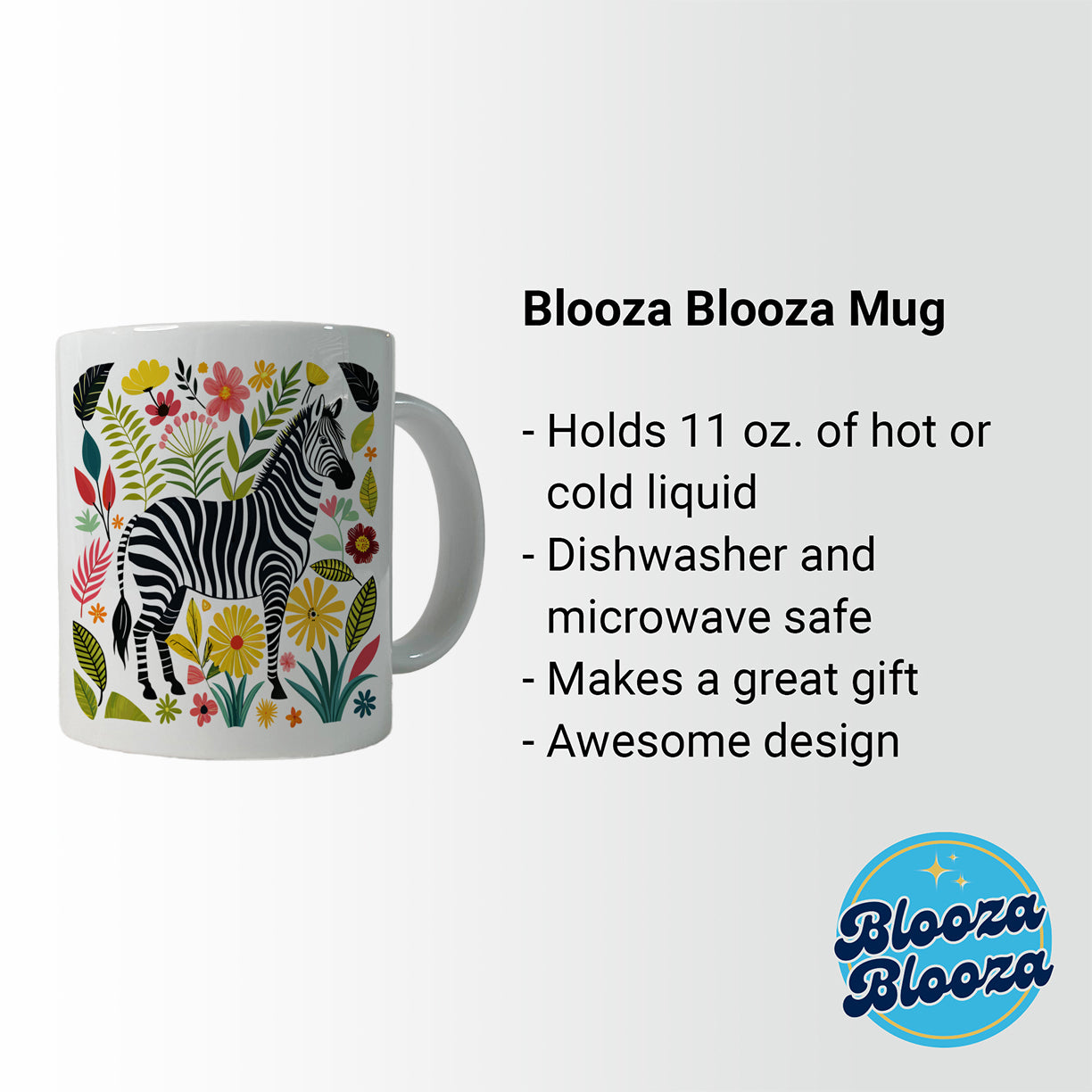 Zebra Floral Flowers Motif Ceramic Tea Coffee Mug Cup - 11oz