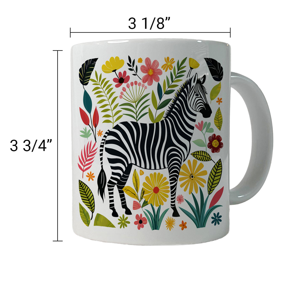 Zebra Floral Flowers Motif Ceramic Tea Coffee Mug Cup - 11oz