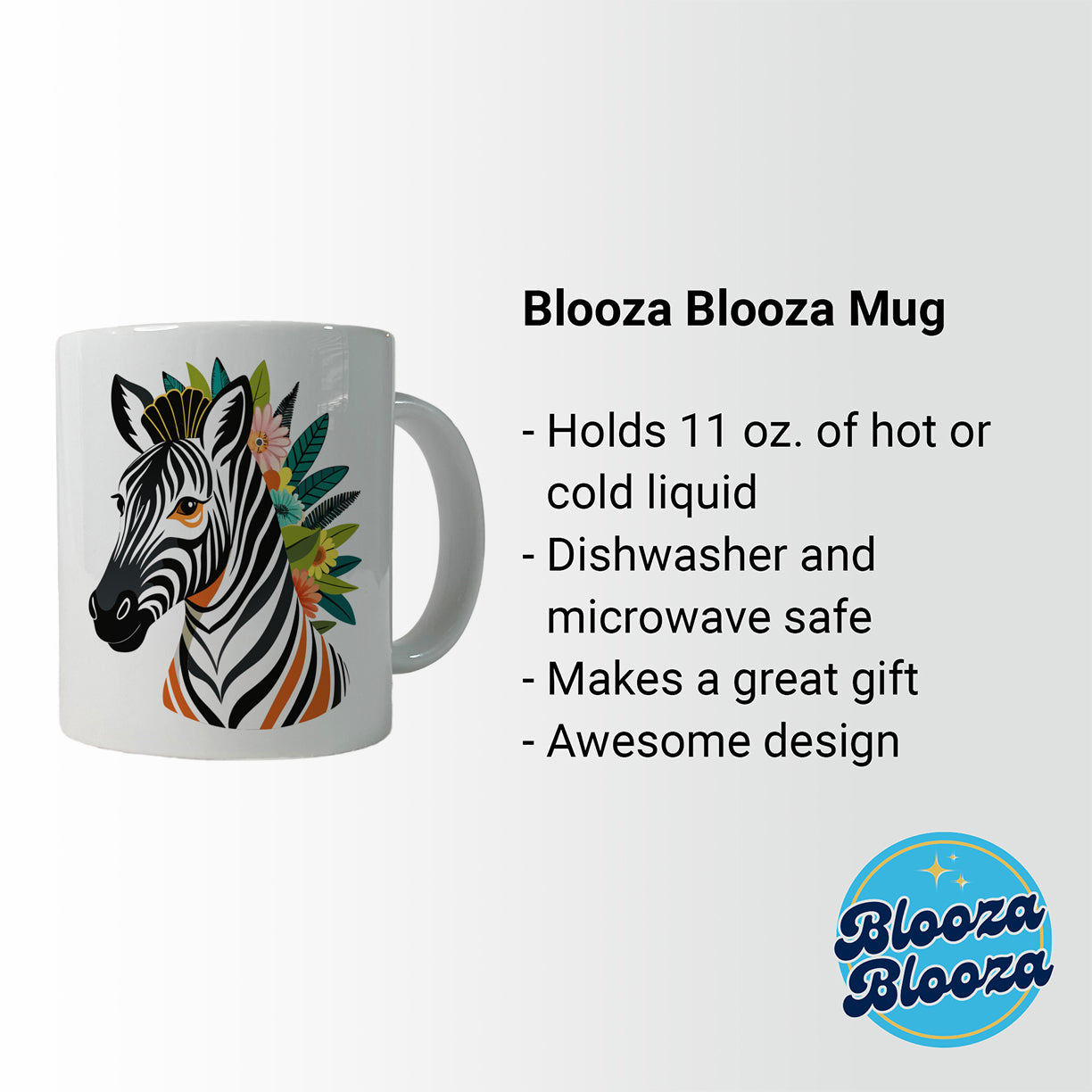 Zebra Head Floral Flowers Ceramic Tea Coffee Mug Cup - 11oz