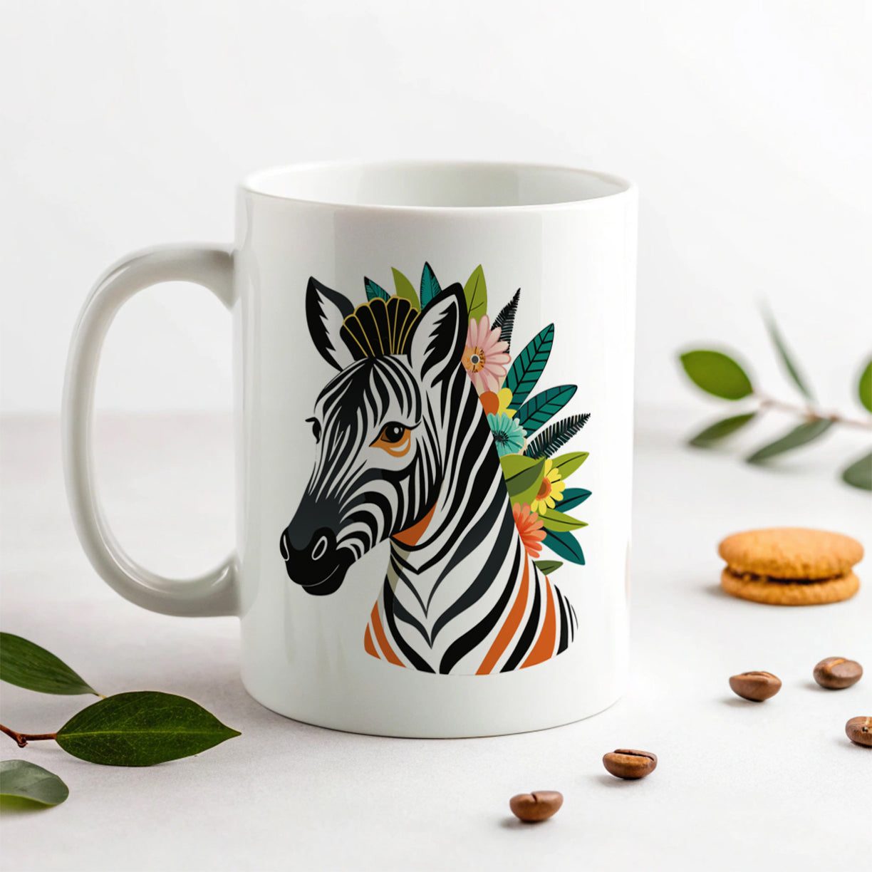 Zebra Head Floral Flowers Ceramic Tea Coffee Mug Cup - 11oz