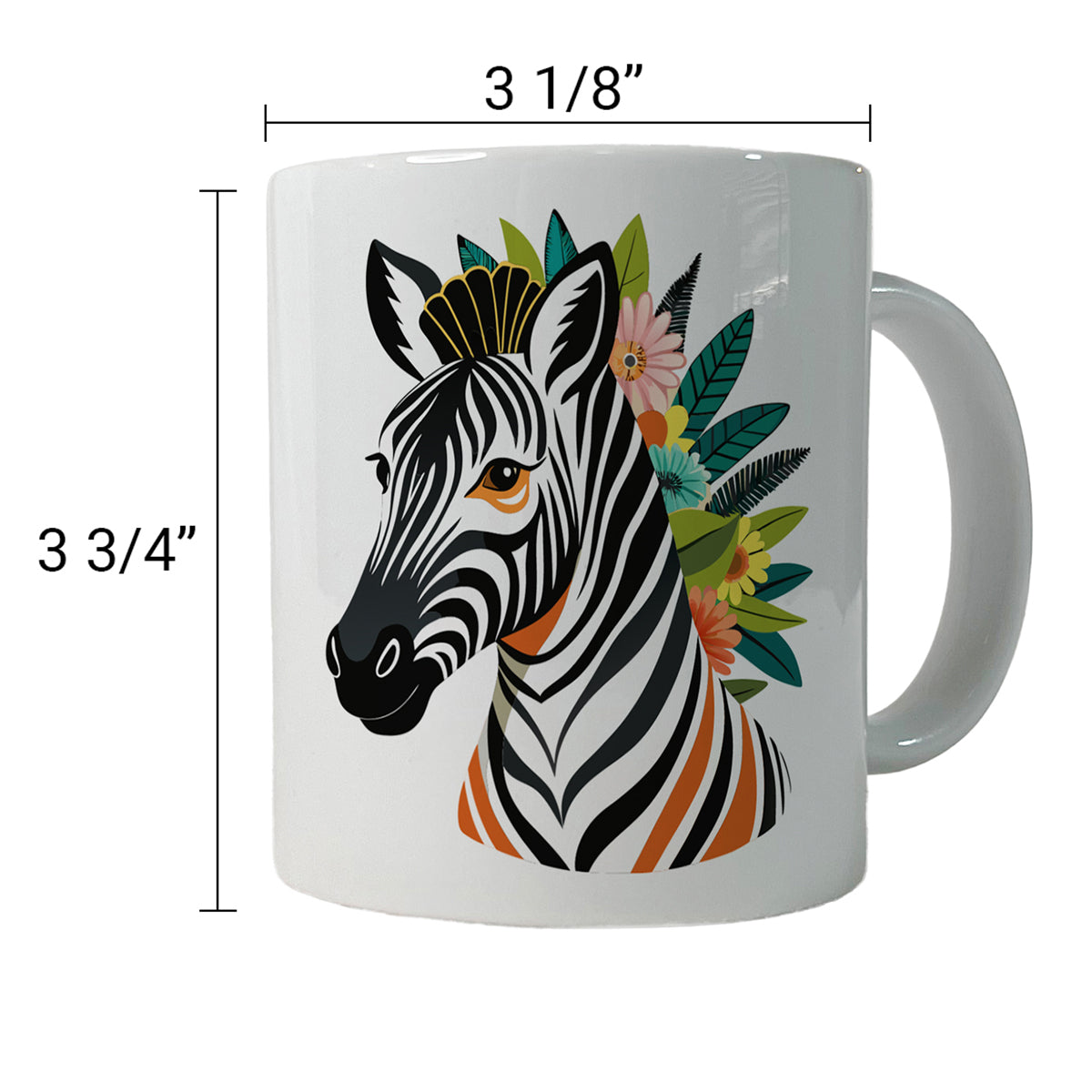 Zebra Head Floral Flowers Ceramic Tea Coffee Mug Cup - 11oz
