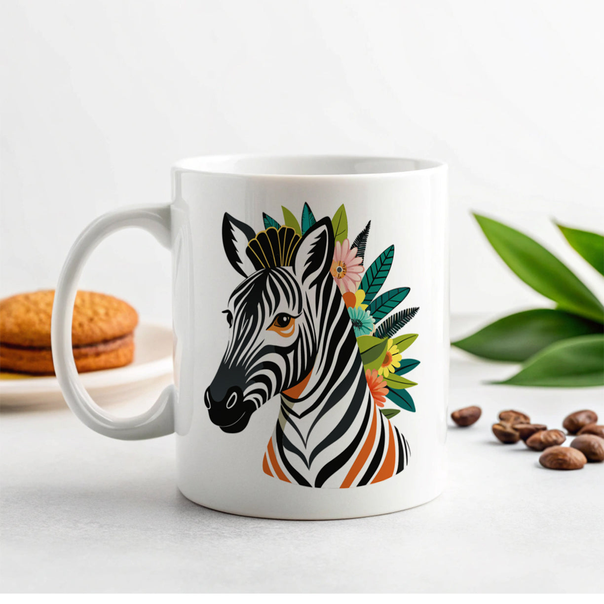 Zebra Head Floral Flowers Ceramic Tea Coffee Mug Cup - 11oz