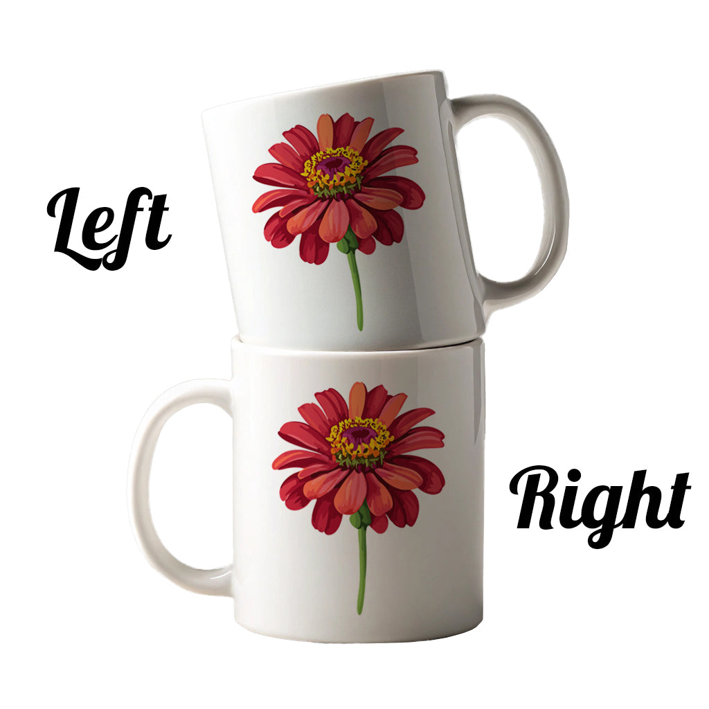 Zinnia Flower Red Watercolor Ceramic Tea Coffee Mug Cup - 11oz