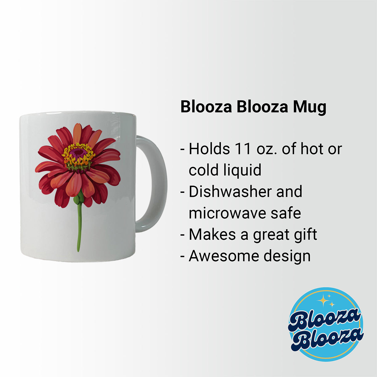 Zinnia Flower Red Watercolor Ceramic Tea Coffee Mug Cup - 11oz